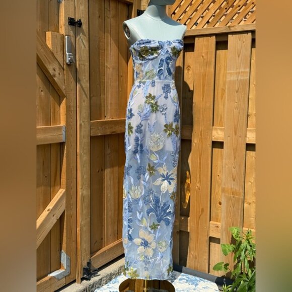 🆕 BRONX & BANCO 🧿 NWOT Dahlia Floral Gown, Baby Blue Multi Maxi - Sz XS US 2 - Picture 9 of 16